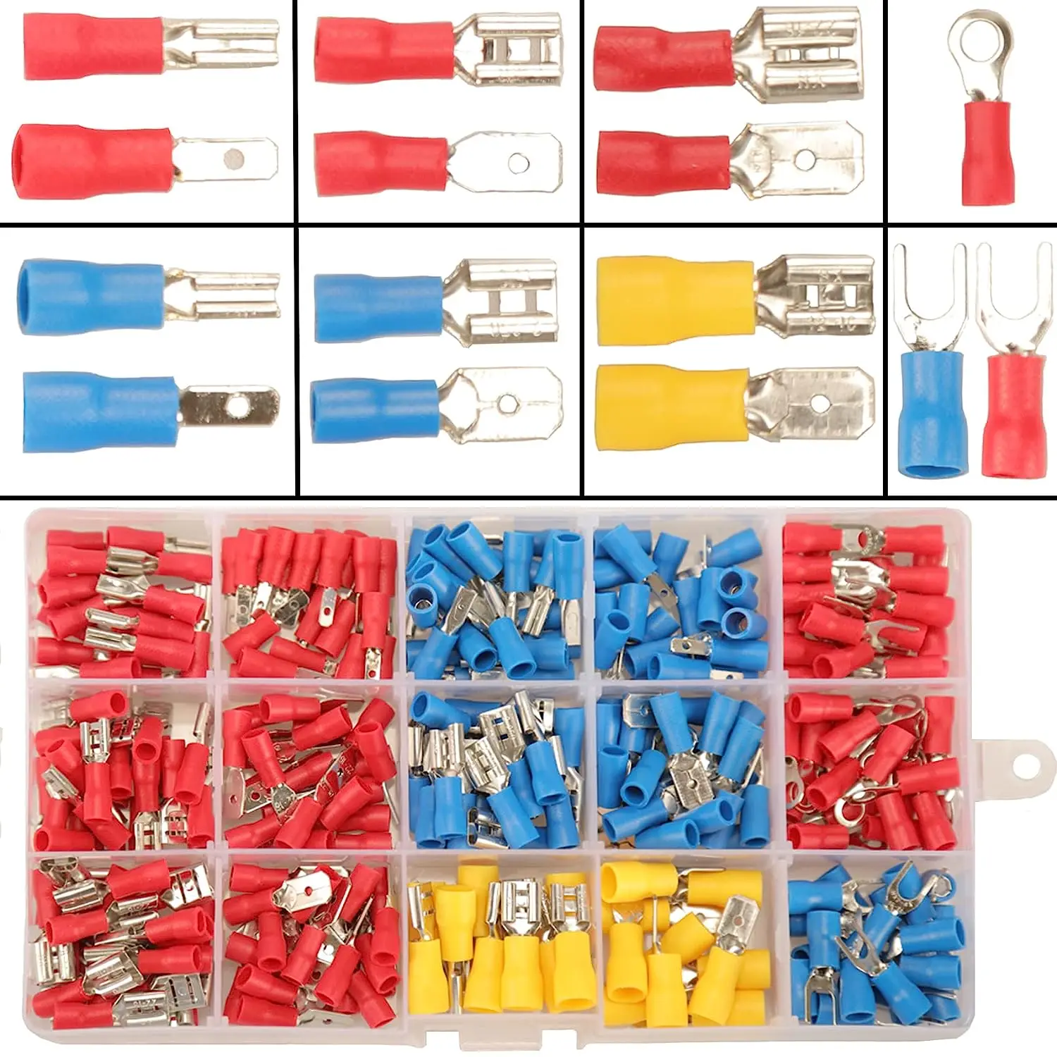 Masculino e Feminino Spade Connector Kit Terminais Crimp Conectores Elétricos 15 Tipos 2.8 mm 4.8 mm 6.3 mm 280 Pcs