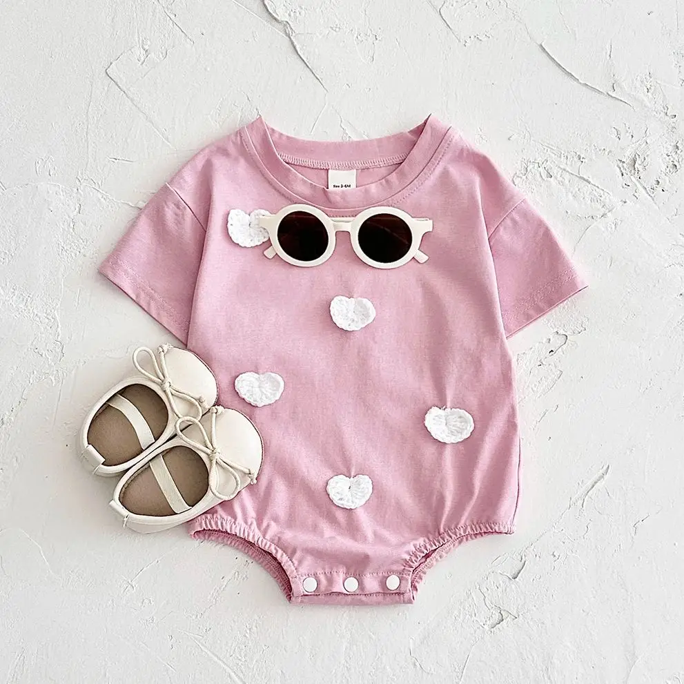 Ins Newborn Baby Girls Summer Rompers Boys Short Sleeved Triangle Jumpsuit Cute Clouds Toddler Bodysuit 0-18 Months 2