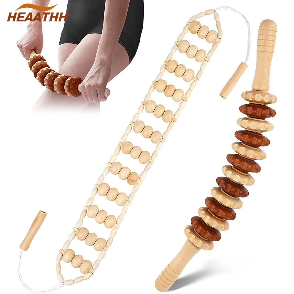 1/2Pcs Wooden Massage Roller Stick Portable Wood Back Roller Rope - Neck Leg Waist Back Pain Relief Deep Tissue Muscle Massager wooden bead waist rope all match y2k wax rope women waist chain braided tassel belt bohemian ethnic style belts