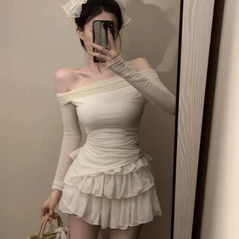 2024 Spring Elegant Two Pieces Skirt Set Women Casual Sweet Blouse + Y2k Slim Cake Skirts Office Lady Korean Fashion Suits New