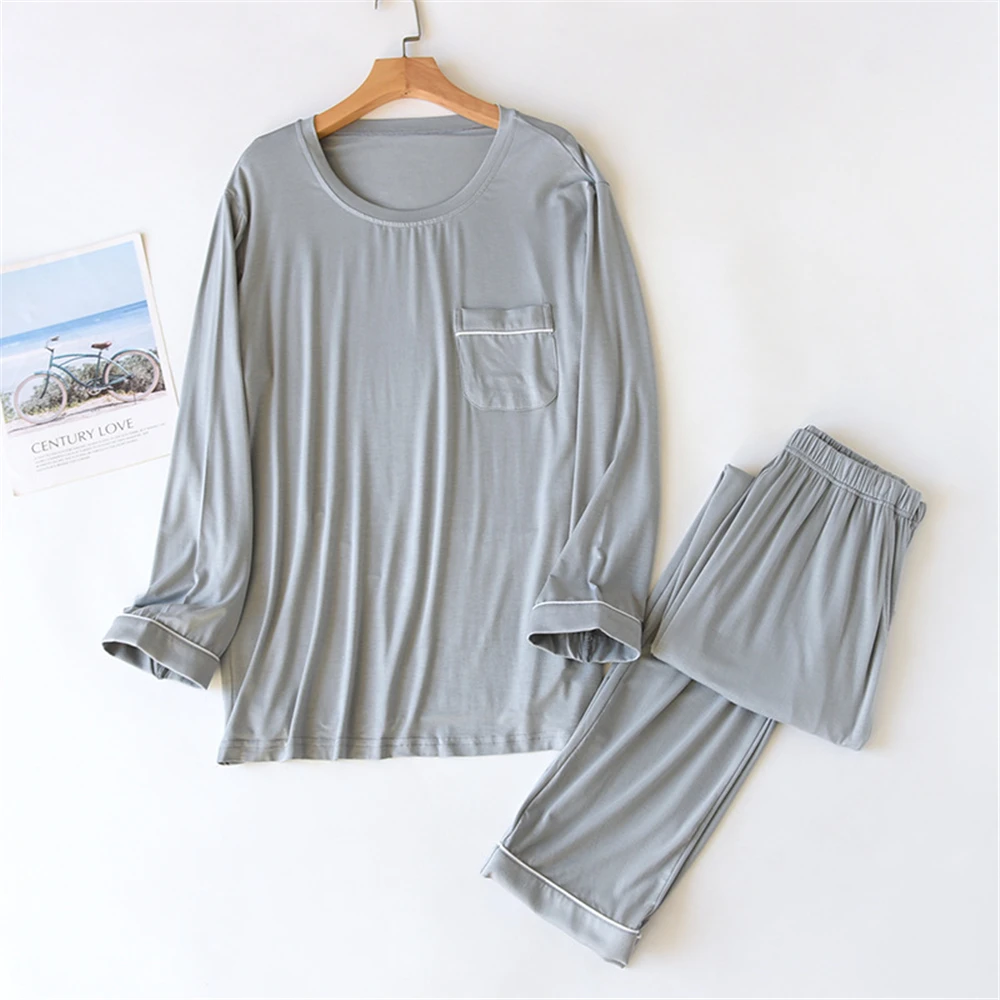 New Men's Pajama Sets Spring Autumn Modal Cotton Long-Sleeved Loungewear Men Pants Loose Summer Thin Suit Soft Leisure Outwear