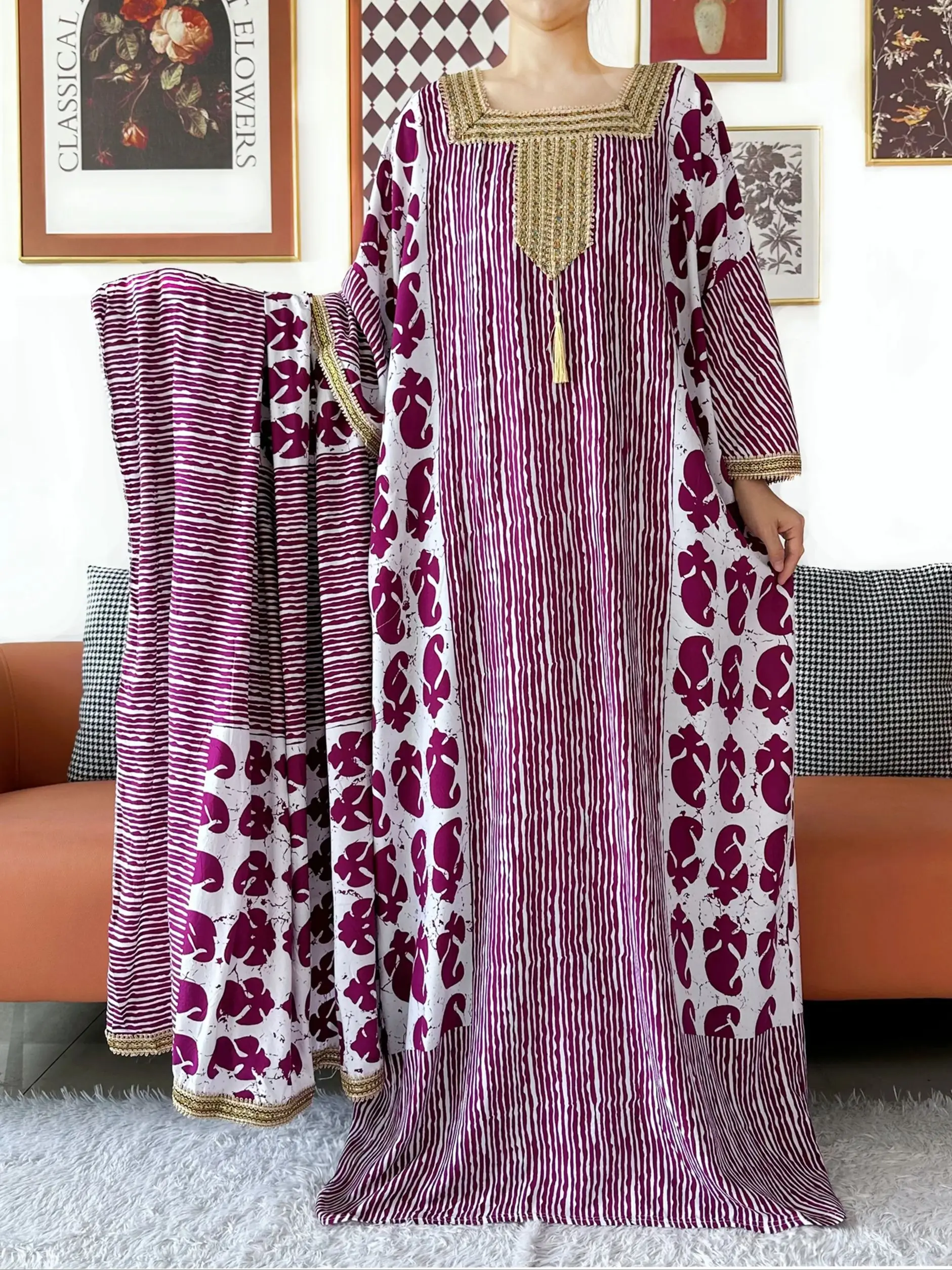 2025 Elegant Abaya Dress Bat Sleeves Off-Shoulder Kaftan Cotton Women Loose Abaya Boho Maxi Dress Casual Dress African Vestidos 4