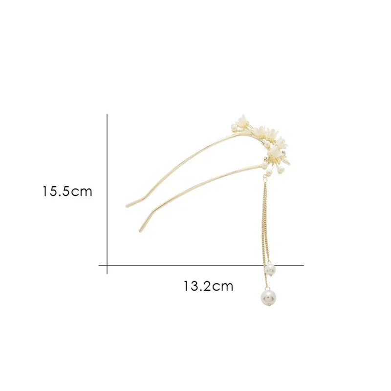 Super Fee Orchidee Perle Quaste U-förmige Haarnadel für Frauen Chinesischen Alten Stil Legierung Verschluss Elegante Hanfu Kopfbedeckung – Detail 1