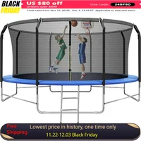 14FT Trampoline with Balance Bar & Basketball Hoop,1.4MM Thickened Recreational Trampoline, Heavy Duty Outdoor Trampoline 1