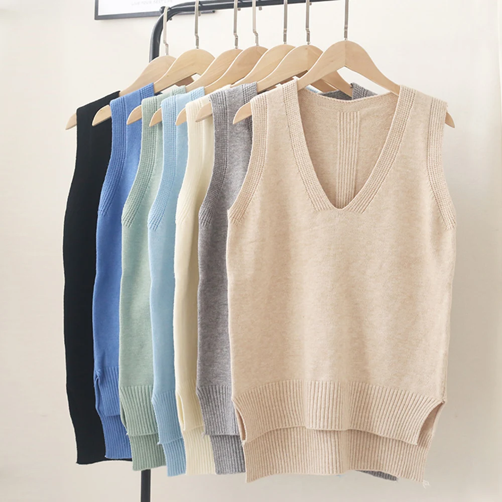 

Women Sleeveless V-Neck Vest Knitted Tops Tank Winter Warm Jumper Knitted Waistcoat