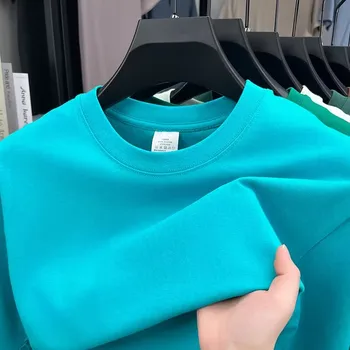 Summer 100% Cotton Women's T Shirt Bottoming Basic Fashion Lady Short Sleeve Loose Tops Tees 210g/㎡ 1