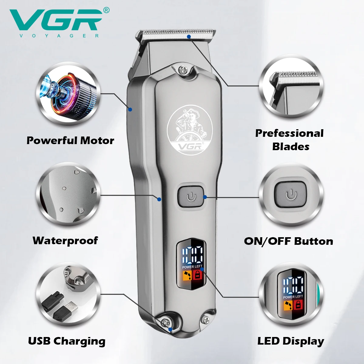 Hair Clipper Professional Combo Kits Electric Rechargeable Cordless Hair Trimmer For Men Lithium Ion
