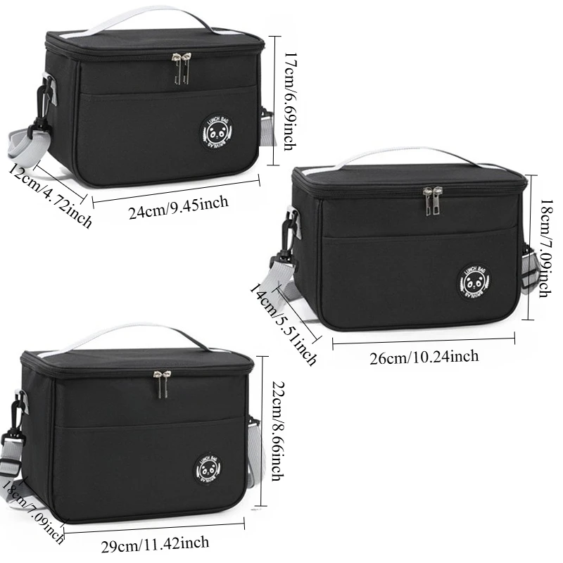 Thermal Oxford Fabric Insulated Lunch Bag with Crossbody Strap and Zipper Closure