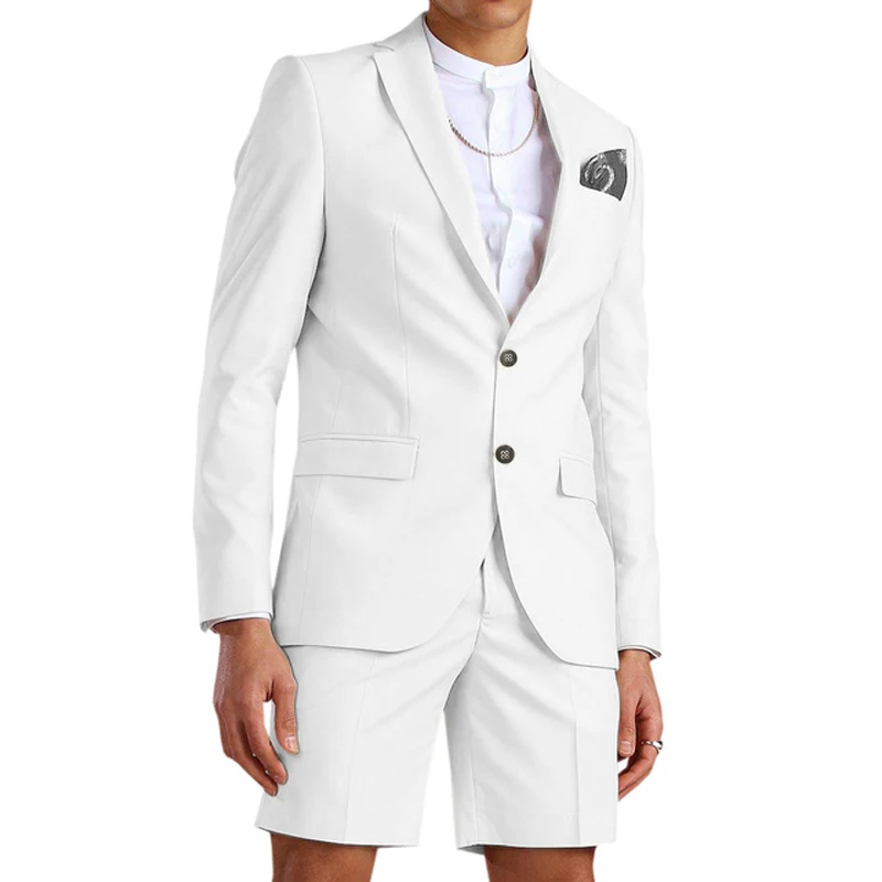 Casual Summer Light Blue Men Suit With Short Pants 2 Piece Groom Beach Tuxedos For Wedding Male Fashion Blazer