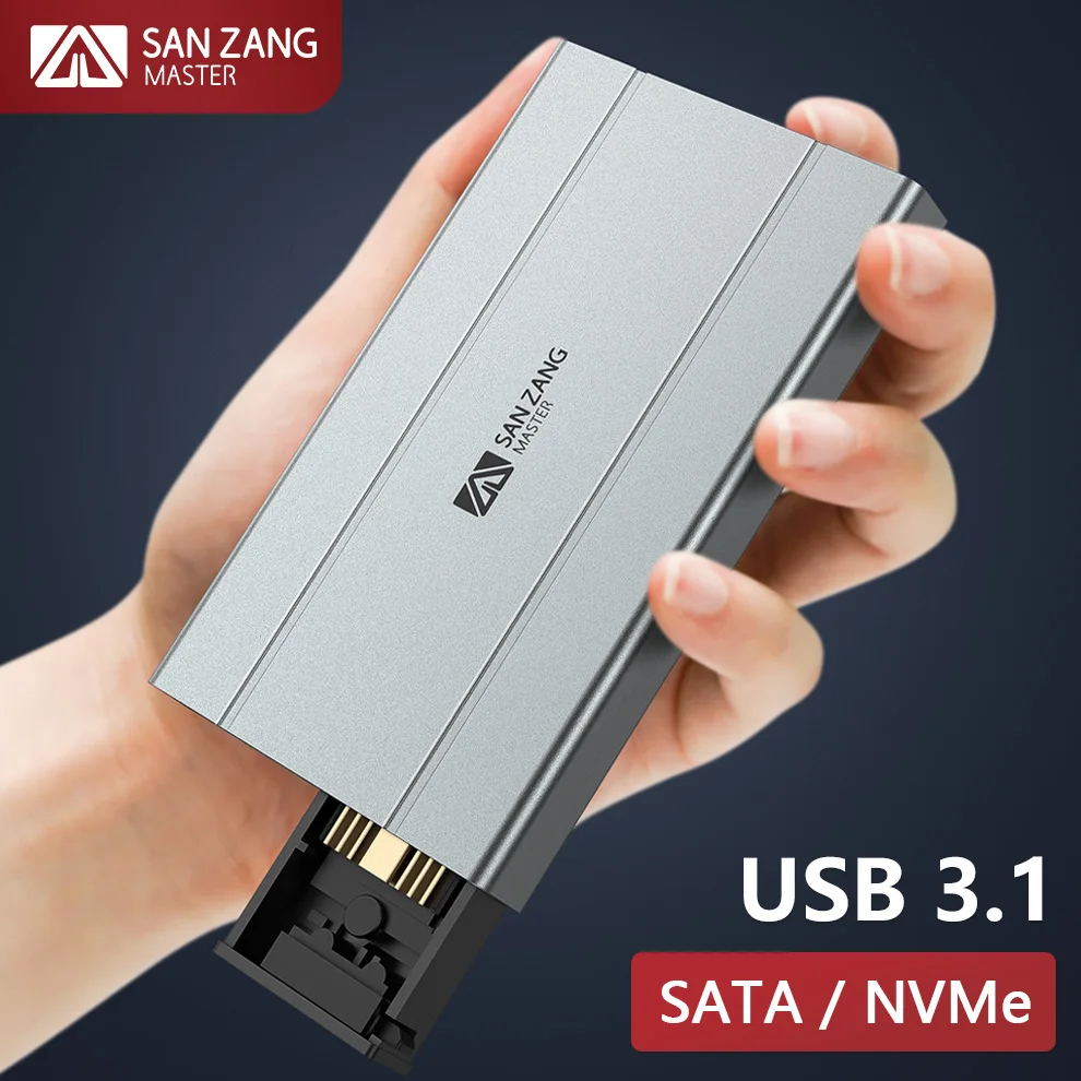 

SANZANG M.2 NGFF SATA NVMe Dual Protocol SSD External Case USB 3.0 Type C M2 Hard Disk Drive Enclosure Storage Box for PC Laptop