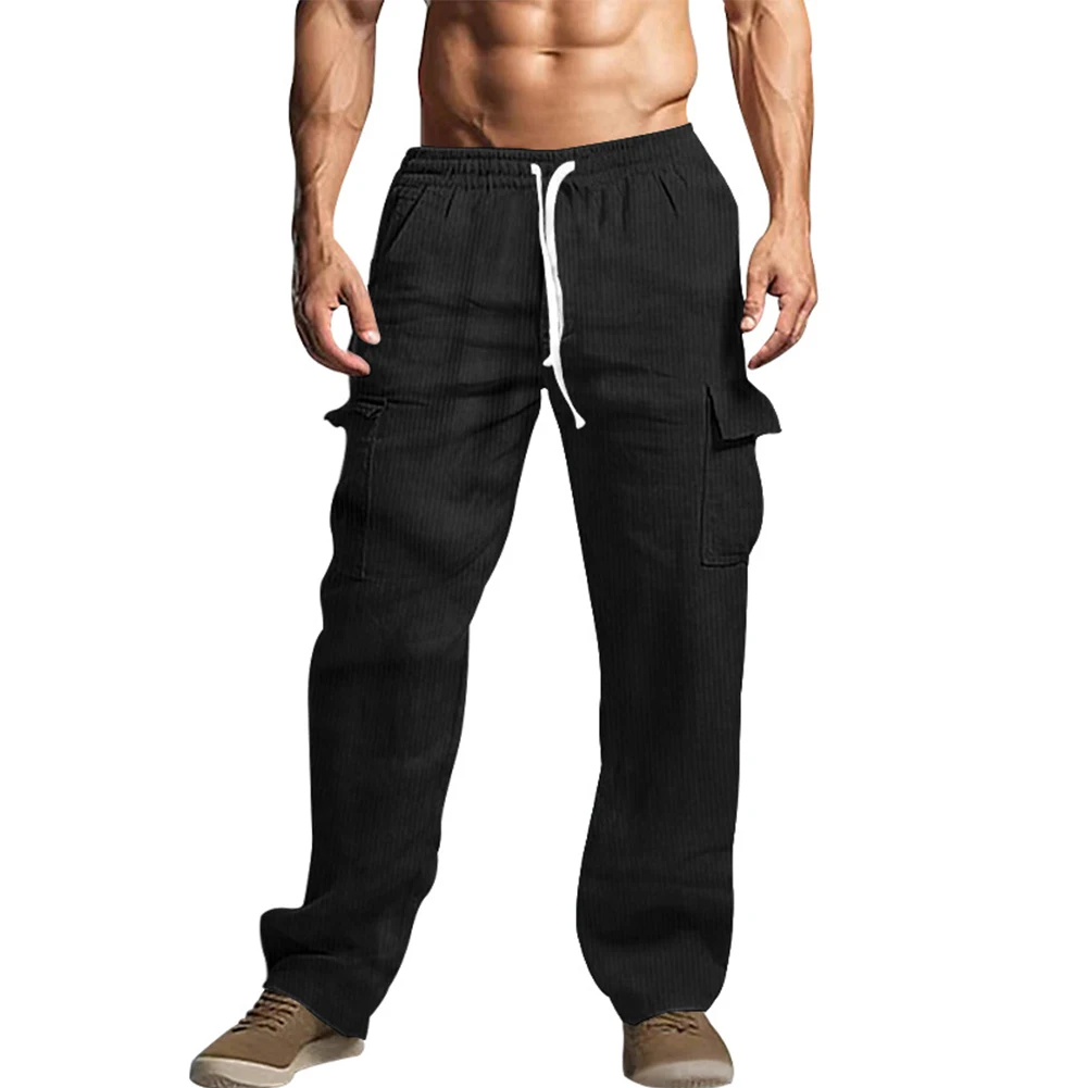 

New Men Drawstring Corduroy Trousers Loose Streetwear Casual Outdoor Sport Pants Trousers Men's Vintage Casual Straight Pants