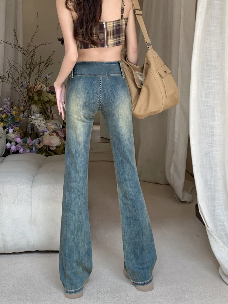 Low Waisted Y2K Flare Jeans Aesthetic Retro 2000s Cute Denim Jeans Pants  Streetwear Fashion Harajuku Casual Stretch Trousers