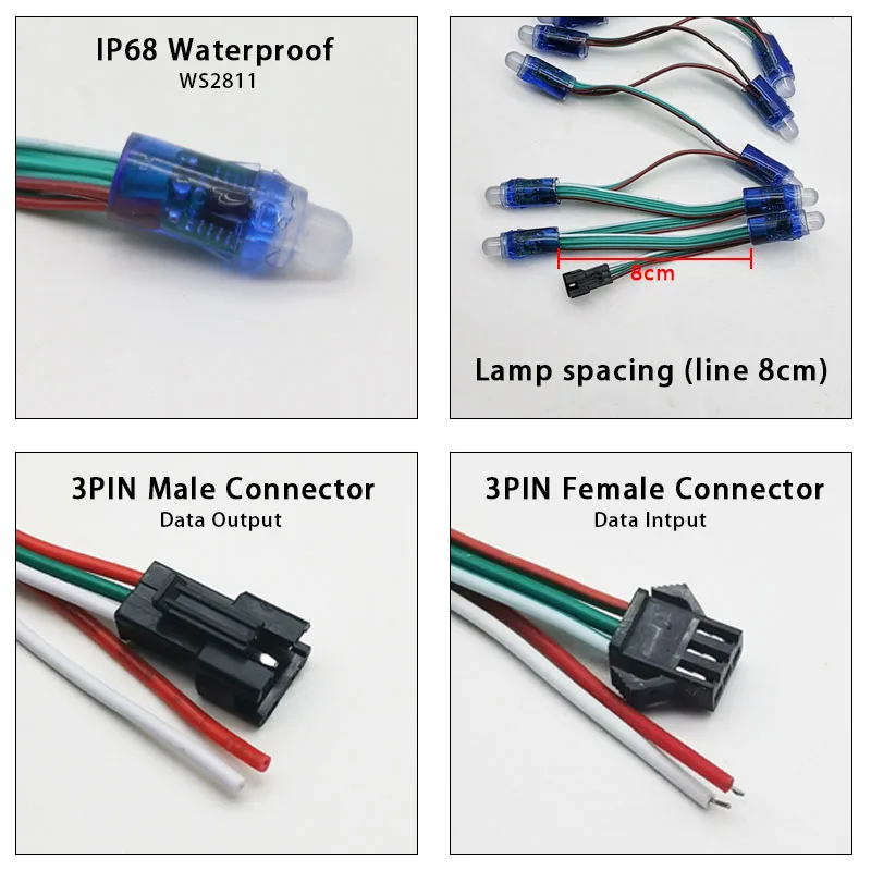 WS2811 RGB LED 픽셀 라이트 주소 지정 가능 12mm 확산 디지털 풀 컬러 IP68 방수 LED 픽셀 모듈 라이트 5V 50 개 / 스트링 LED 스크린 벽 광고 간판 용 간판