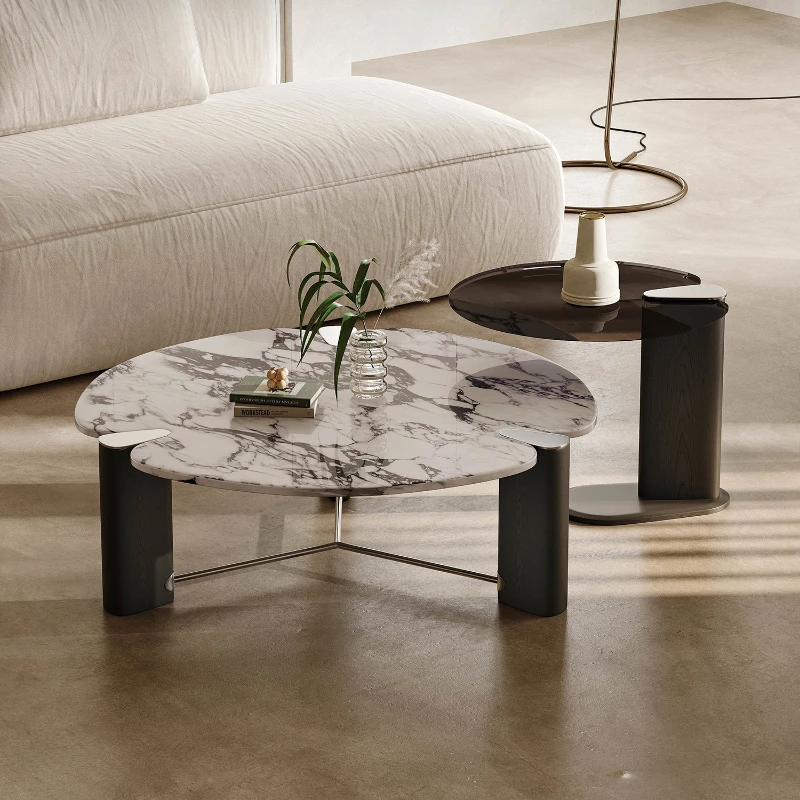 

Minimalist Ash Tea Table Combination round Solid Wood High-End Home Living Room High-Grade Marble