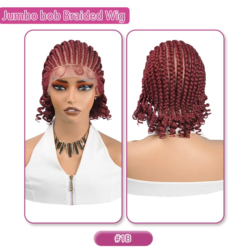 8 Inch Synthetic Short Bob Cornrow Braided Wig with Baby Hair, Knotless Box Braids