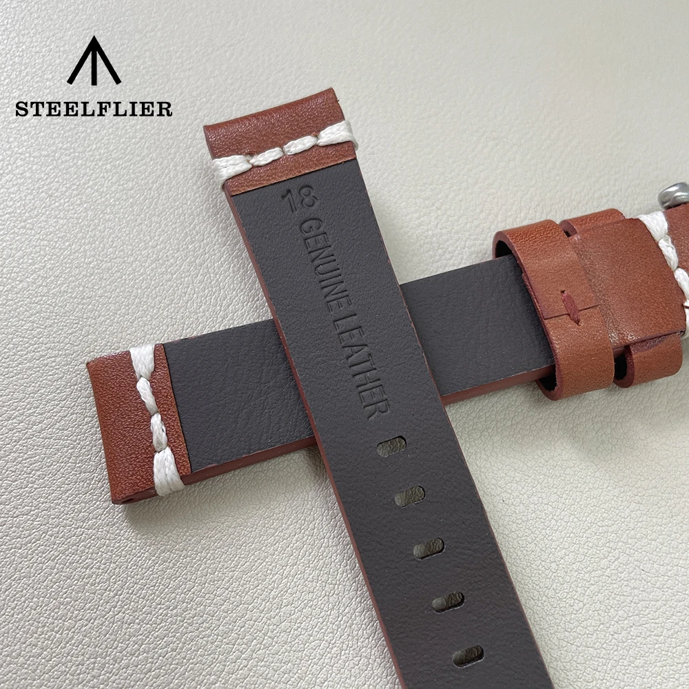 STEELFLIER Official Luxury Leather Watch Strap 18MM Width Spare Band Coffee Brown SF18ZP