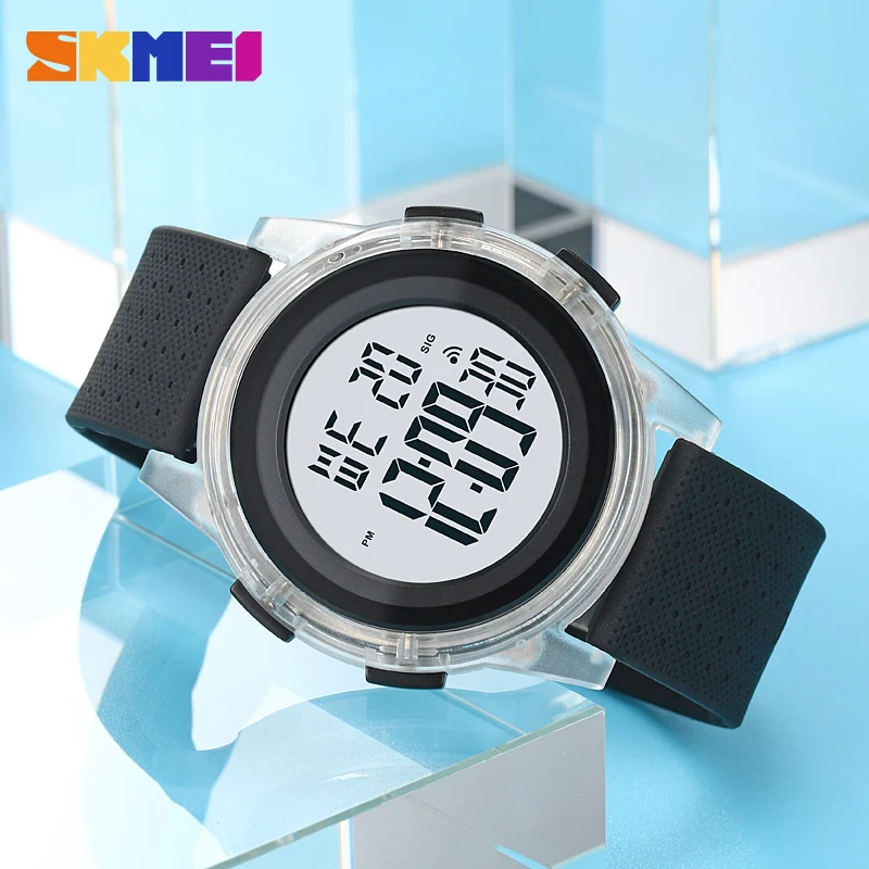 

Спортивные часы SKMEI 1997 Chrono, прозрачные часы из ТПУ с ремешком сзади, цифровые наручные часы, водонепроницаемые мужские и женские часы с будильником