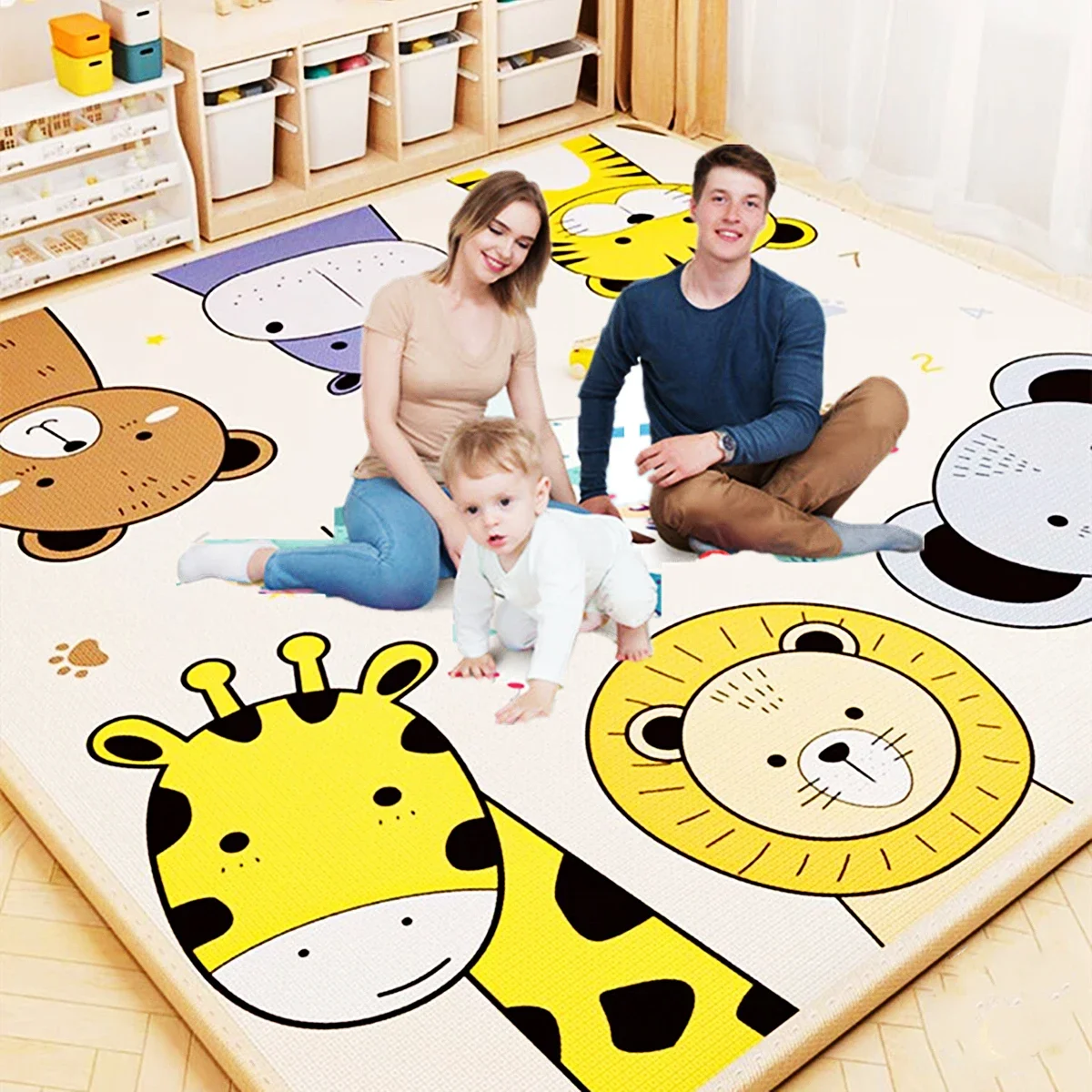 Baby Play Mats Doubel Sided Animals Kids Rug Educational Toys for Children Soft Floor Toddler Crawling Carpet Game Activity Gym