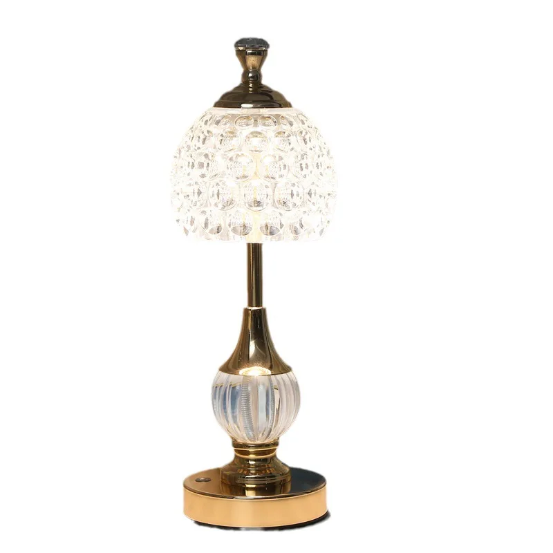 

2-Pack Nordic LED Metal Golden Plated Base with Crystal Table Lamp Touch Brightness Dimmable RGB Tricolors Bedside Lamp USB Plug