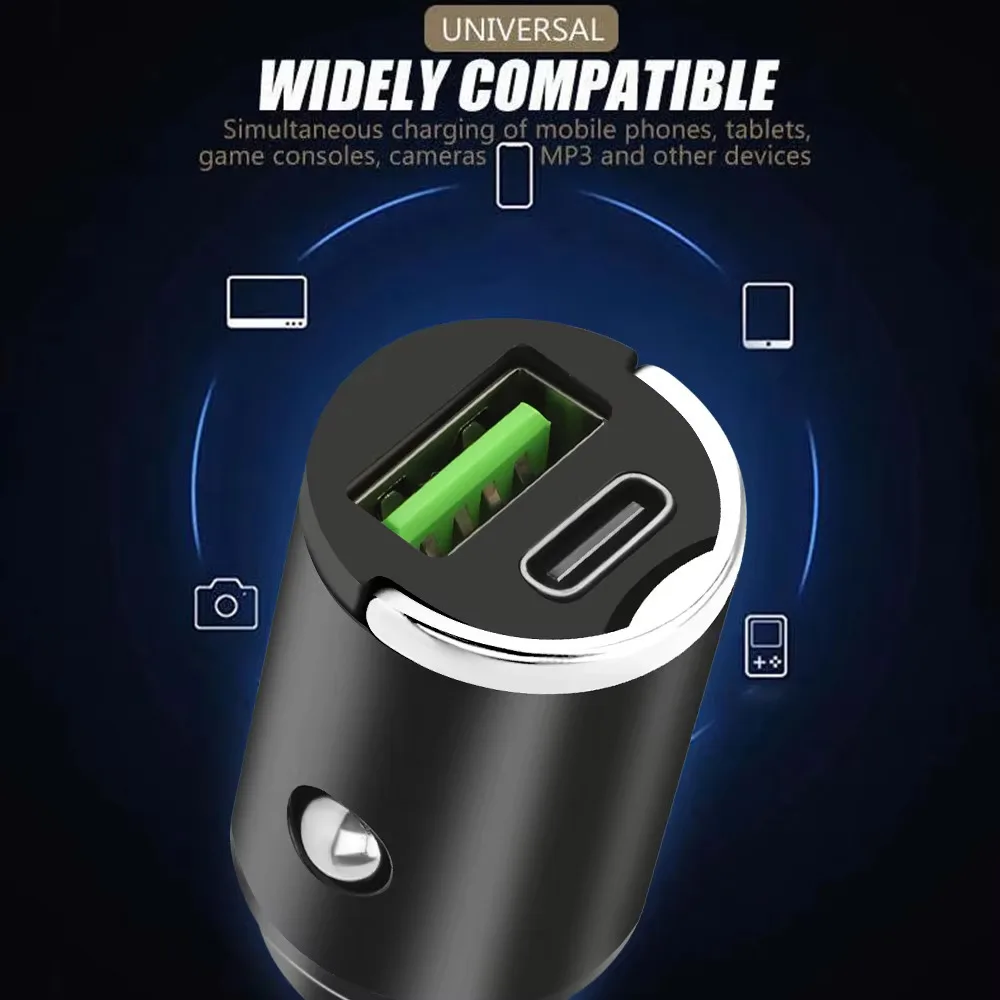 12V-24V Car Charger Lighter PD Fast Charging For IPhone QC3.0 Mini USB Type C Mini Car Phone Charger For Samsung Huawei Xiaomi
