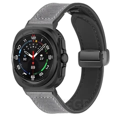 Premium Leather Silicone Magnetic Sports Strap for Galaxy Ultra 47mm (B-Grey)