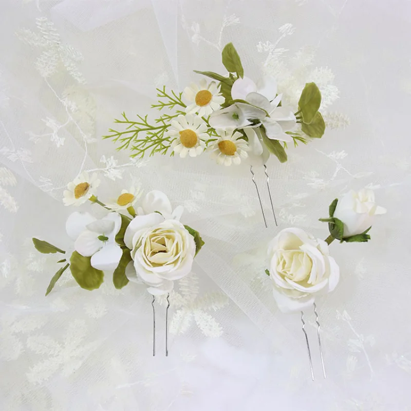 White Artifical Flowers Headdress Bride Wedding Accessories Boutonniere Wrist Corsage Garlend Hair Accessories