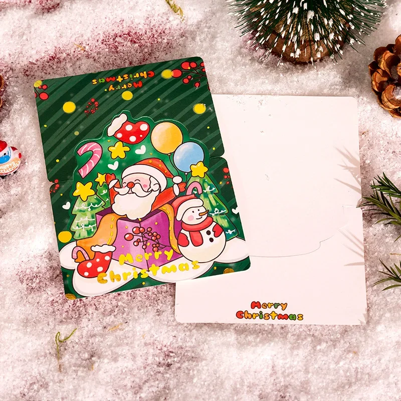 16pcs Cute Merry Christmas 3D Bronzing Paper Greeting Card Santa Claus Foldable Invitation Card for Christmas Theme Party Decor