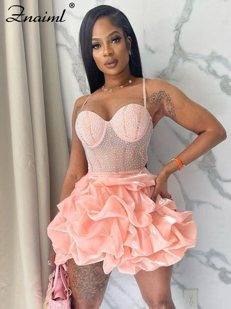 Znaiml Elegant Christmas Mesh Sheer Patchwork Diamonds Rhinestone Nightclub  Party Mini Dress Women Luxury Birthday Evening Robe - AliExpress 200000345