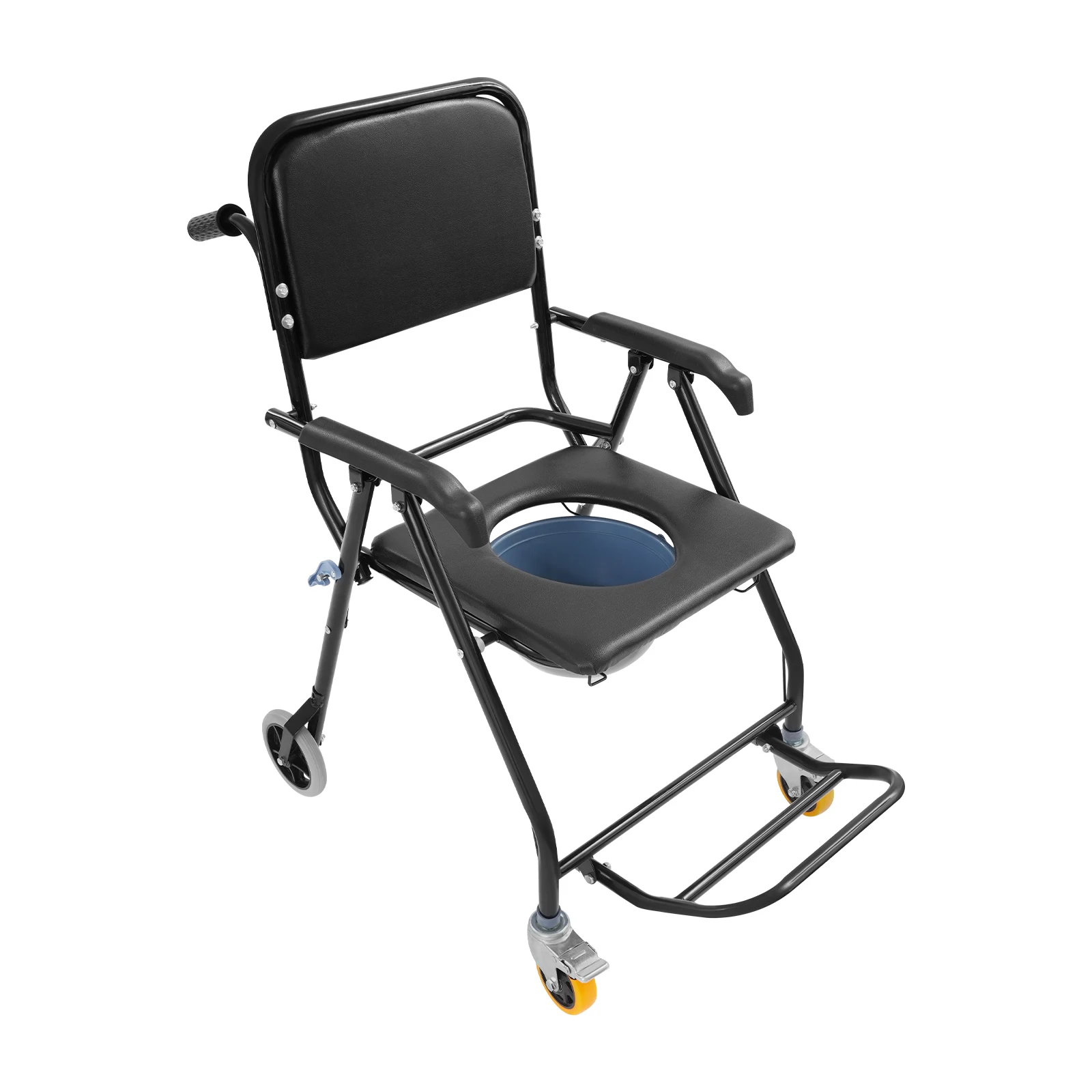 Schwarzer Rollstuhl für Menschen mit Behinderung Toilettenstuhl Duschstuhl Bettseitiger Toilettenstuhl mit Armlehnen für Senioren usw. – Detail 20