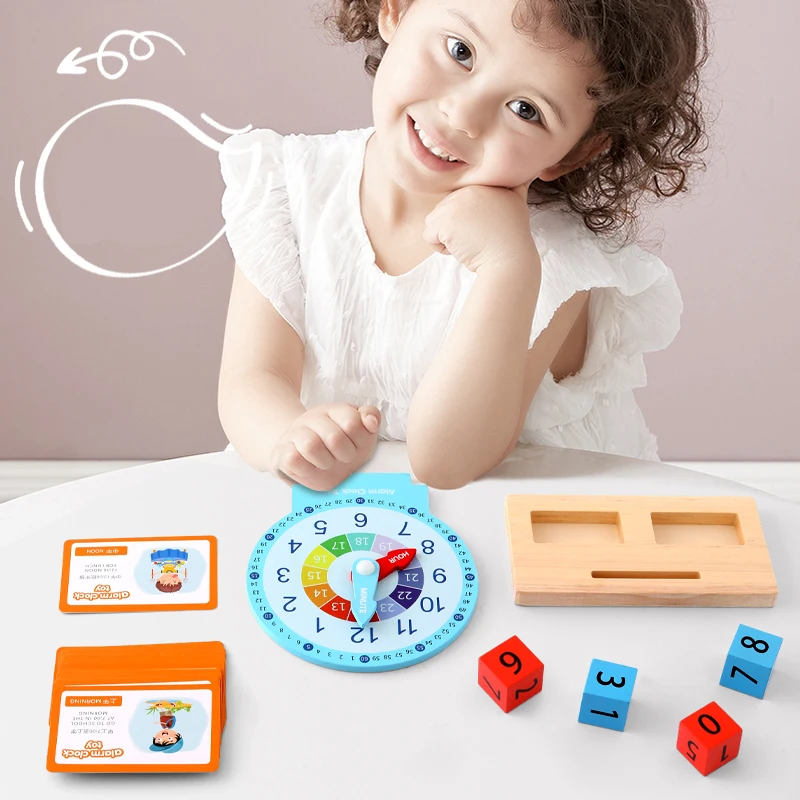 Children Montessori Wooden Teaching Clock Toys Kids Time Learning Kindergarten Alarm Clock Toy for Baby School Early Development 3