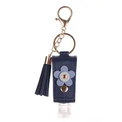 Portable 30ml Reusable Hand Sanitizer Bottle with Keychain Holder (Navy blue)