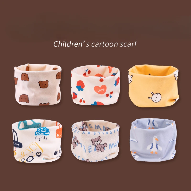 Children Autumn and Winter Season Thickened Baby Cartoon Scarf Cover Windproof Warm Velvet for Boys and Girls Neck Cover baby scarf