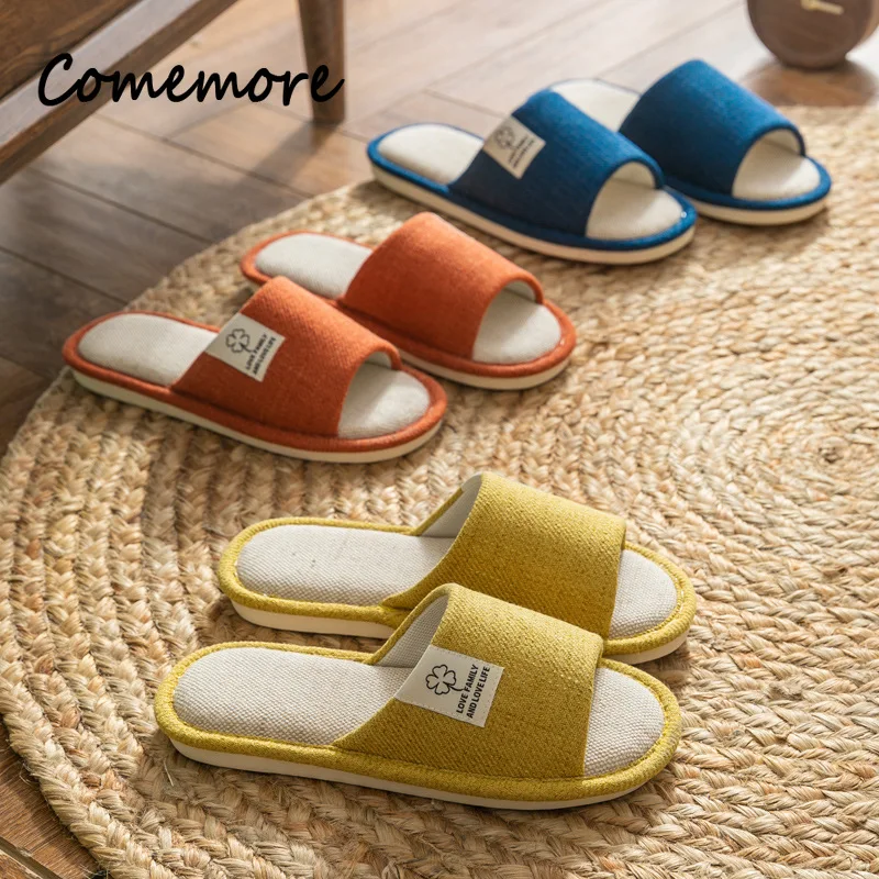 

Удобные домашние тапочки Comemore для дома и пола, Нескользящие, всесезонные, из хлопка и льна, домашние тапочки для женщин, осень