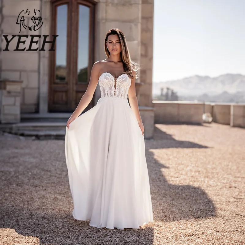 

YEEH Sweetheart Neckline Wedding Dress Exquisite Lace Appliques Bridal Gown A-line Court Train Vestido De Noiva for Bride