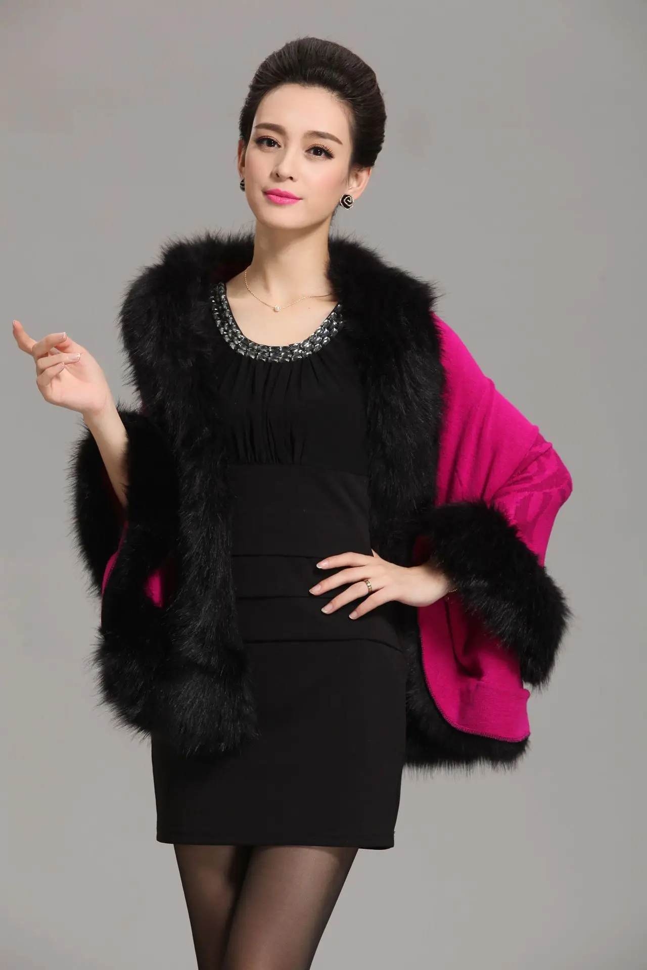 Frauen Faux Fuchs Pelz Schal Luxus Warme Kaschmir Fühlen Wrap Dame Klassische Strickjacke Herbst Winter Einfarbig Mantel Drop schiff – Detail 20
