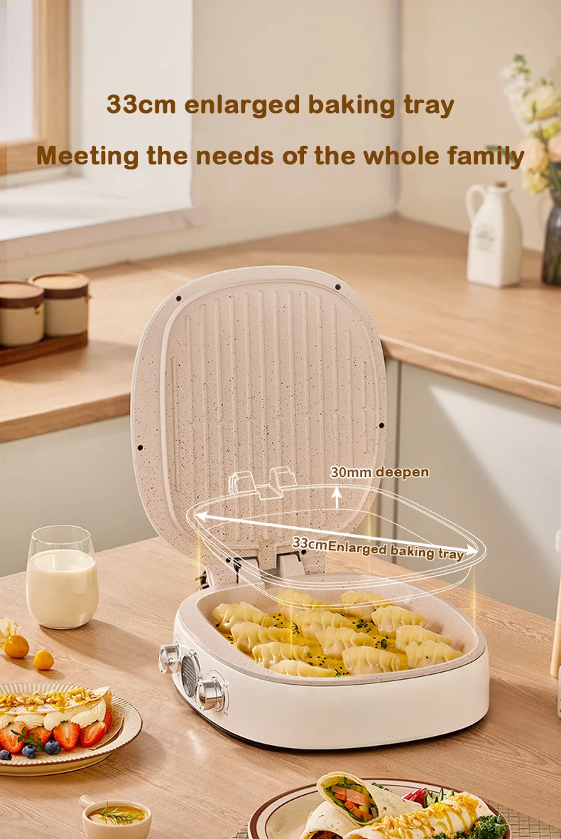 Electric Baking Pan 33cm Enlarged Baking Tray Double-sided Heating Skillet Crepe Maker Ceramic Non-stick Coating Pancake Machine 5