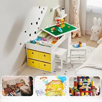SoBuy KMB75-W Table pour enfants avec 2 chaises, ensemble table et chaise pour enfants, groupe de sièges pour enfants avec rangement, table de jeu, blanc, 87x50x50cm 4