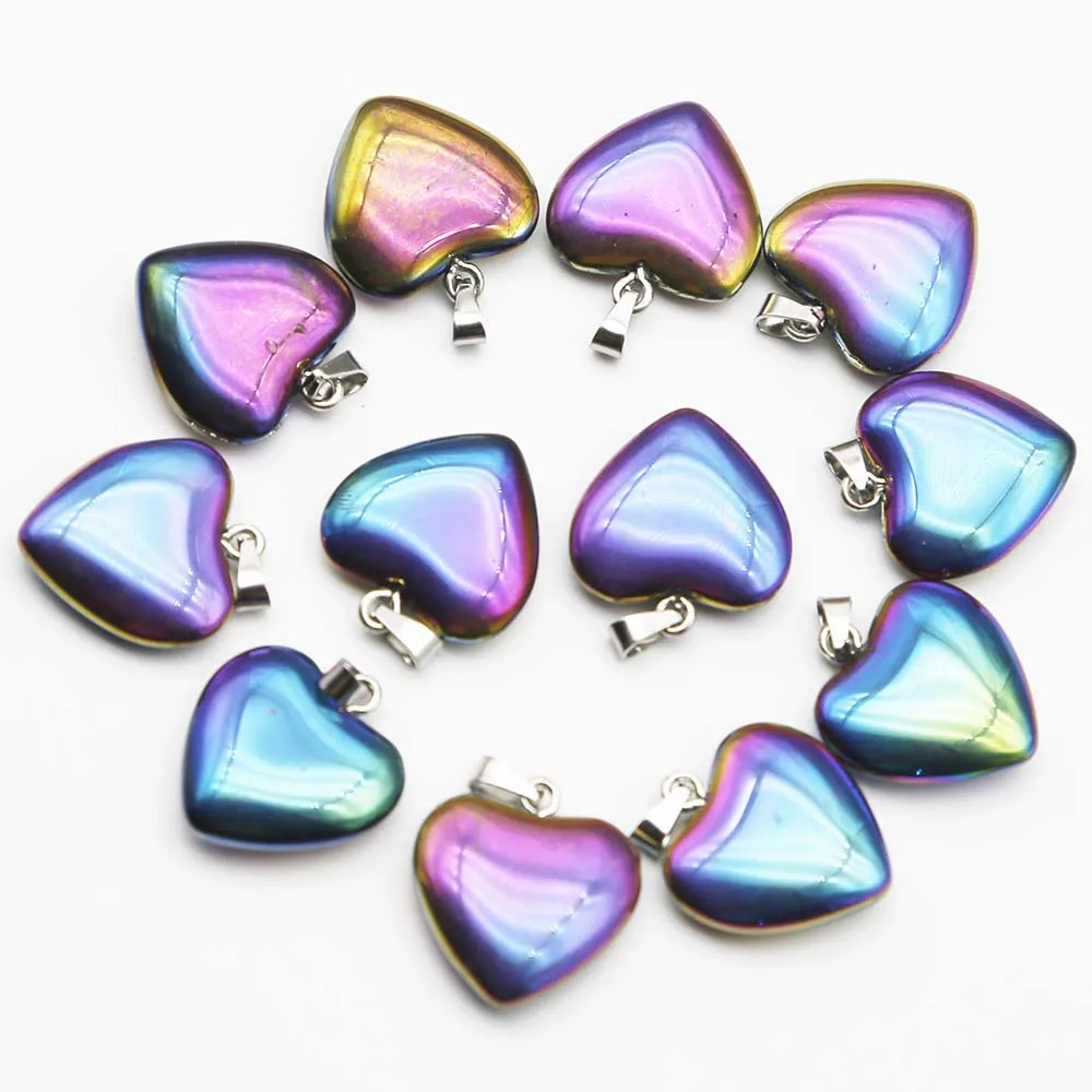 20MM Natural Colorful Stone Love Heart Pendants Necklace Mineral Healing Unisex Reiki Charms Jewelry Making Gift Wholesale 30Pcs