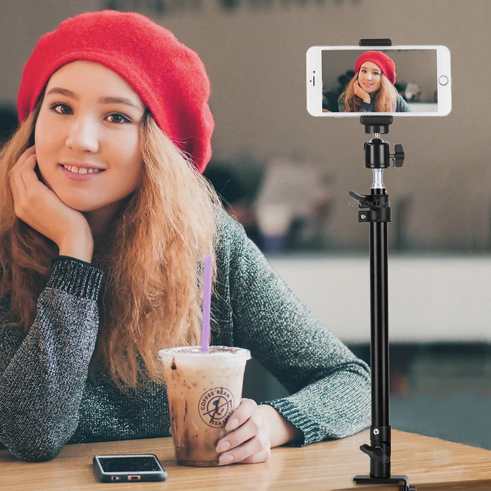 Desk Mount Stand DSLR Camera C Clamp Light Stand Photographic Light Boom With Ball Head for Phone Video Ring Zoom