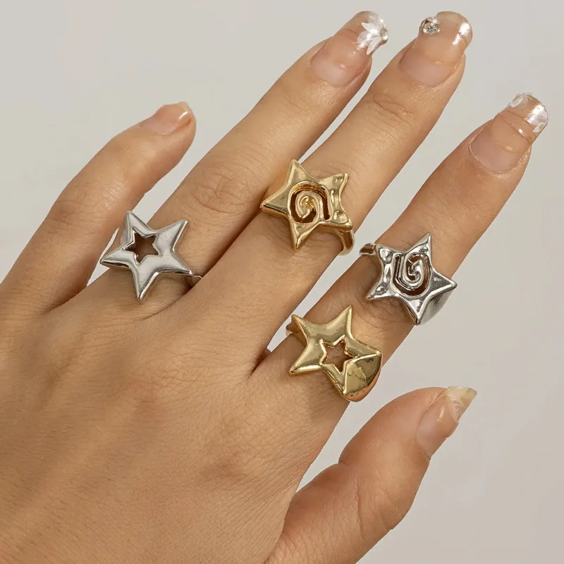 Vintage Hollow Stars Metal Ring Sets Women Couple Gifts Opening Rings Punk Engagement Hip Hop Party Wedding Jewelry