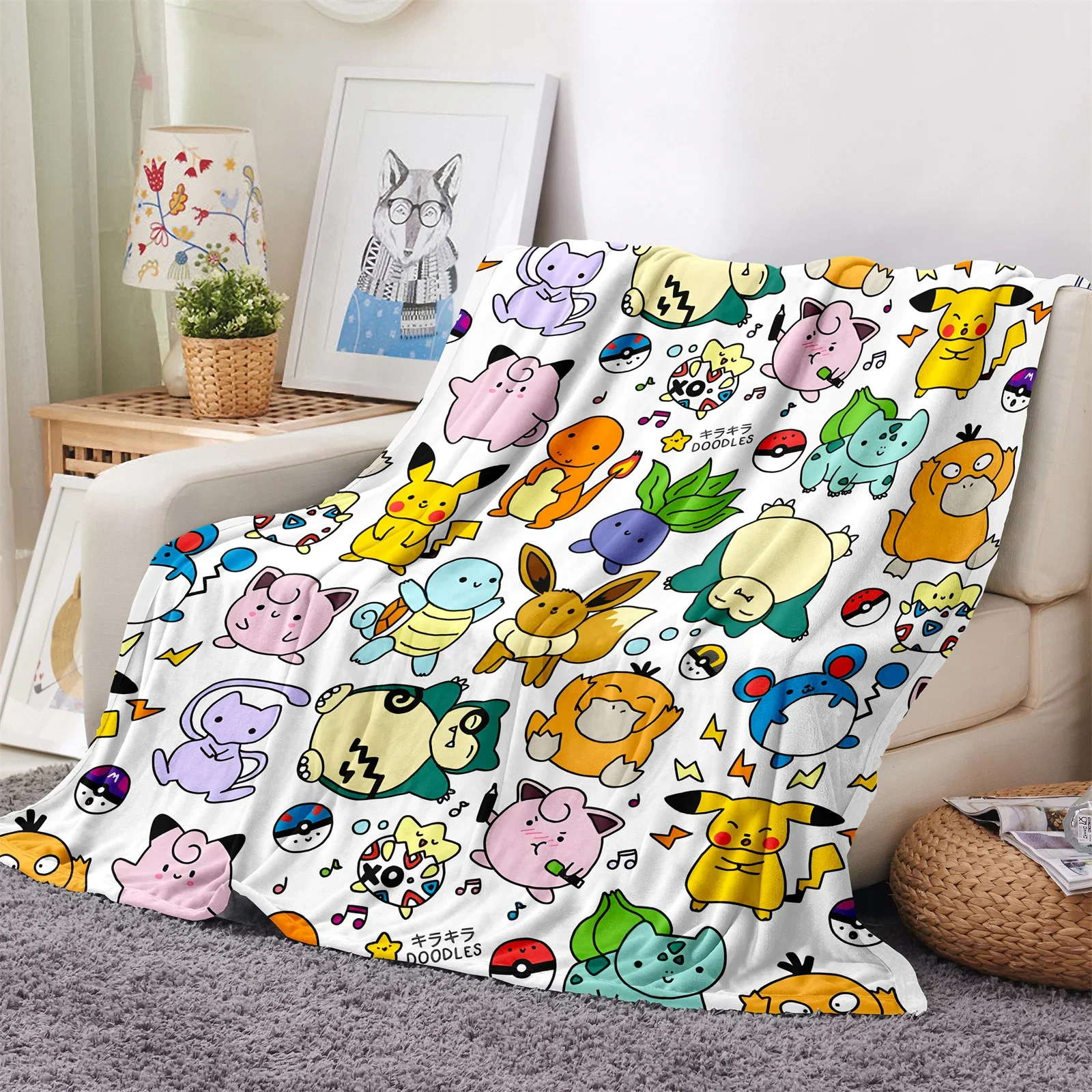 

Custom Cartoon Cute Japanese Anime Childern Kids Warm Soft Polyester Throw Flannel Blanket for Couch Bed Travel Cover Bedding