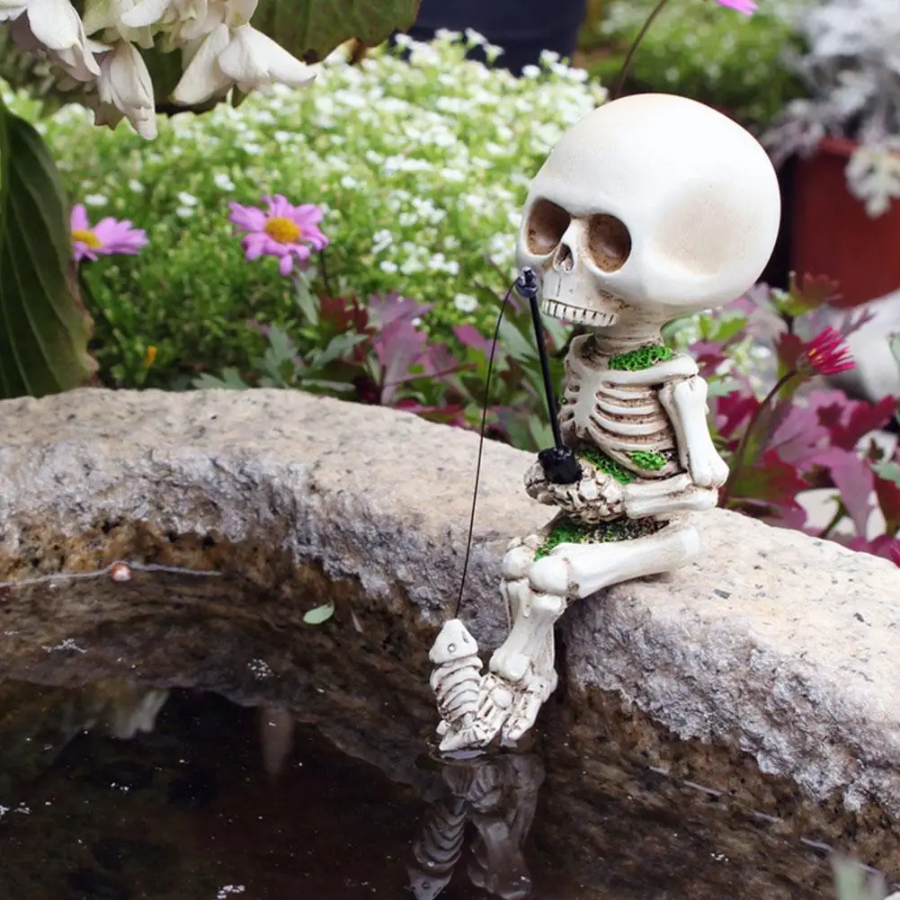 

Fishing Skeleton Garden Accessory Creative Skull Resin Fishing Crafts Ornaments For Aquarium Flower Pot Decorations