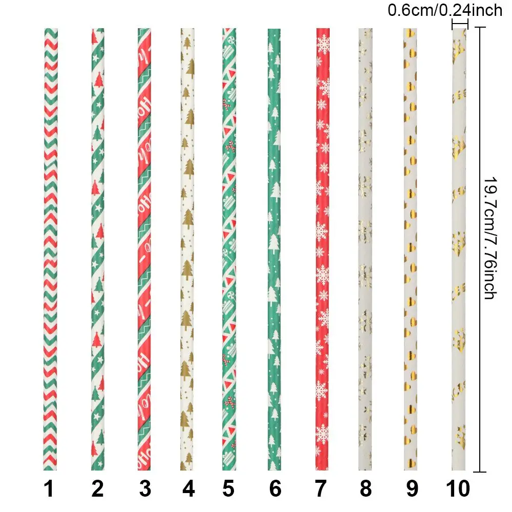 25Pcs New Table Decor Party Supplies Christmas Decorations Snowflake Drinking Straw Christmas Paper Straws Disposable
