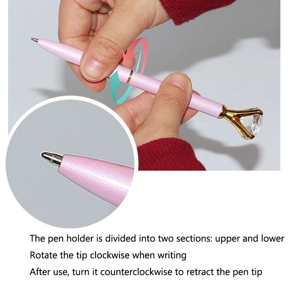 대형 다이아몬드 크리스탈 볼펜, 학생 문구, 사무실 비즈니스 선물, 1.0mm 펜촉, 라인석 볼펜, 2 개