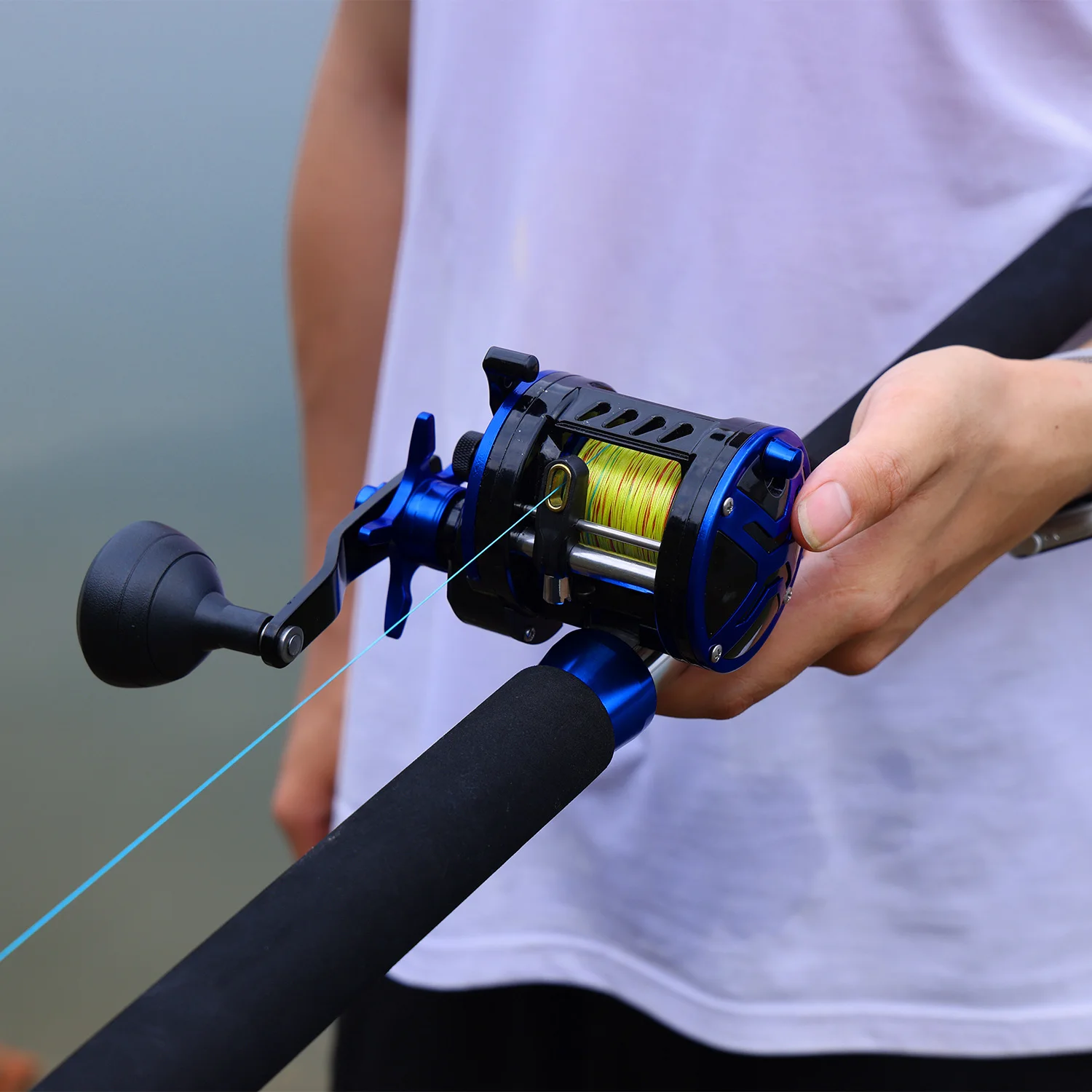 Sougayilang Trolling-Trommel-Angelrolle, 5,1:1 Übersetzungsverhältnis 3+1BB, Aluminiumspule, glatte Messing-Ausrüstung zum Angeln für große Fische, Salzwasser – Detail 12