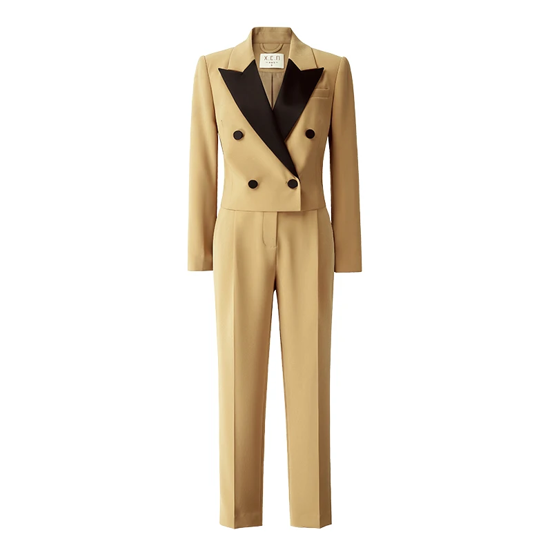 

Women's autumn long-sleeved stitching fashion short blazer pants two-piece set