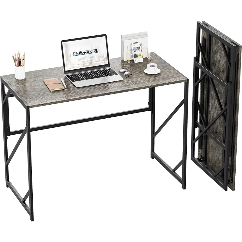 Elephance Folding Desk Writing Computer Desk for Home Office, No-Assembly Study Office Desk Foldable Table for Small Spaces