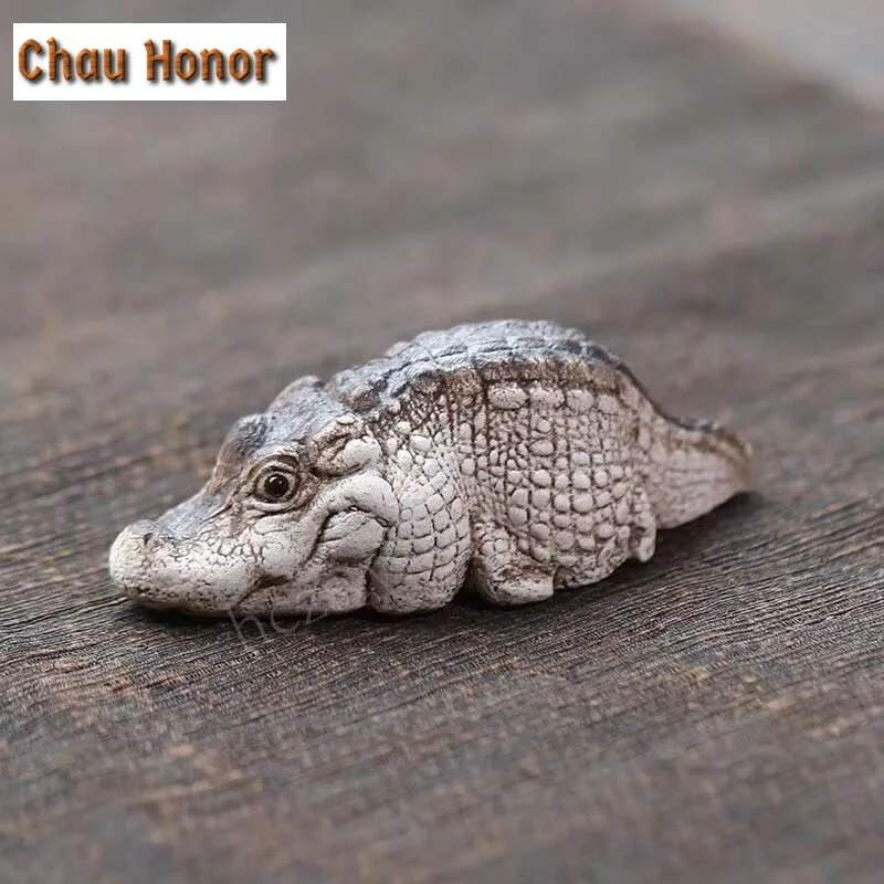 Chinese Yixing Purple Clay Tea Pet Lucky Crocodile Statue Ornaments Tea Play Figurine Desktop Crafts Zisha Tea Set Decoration