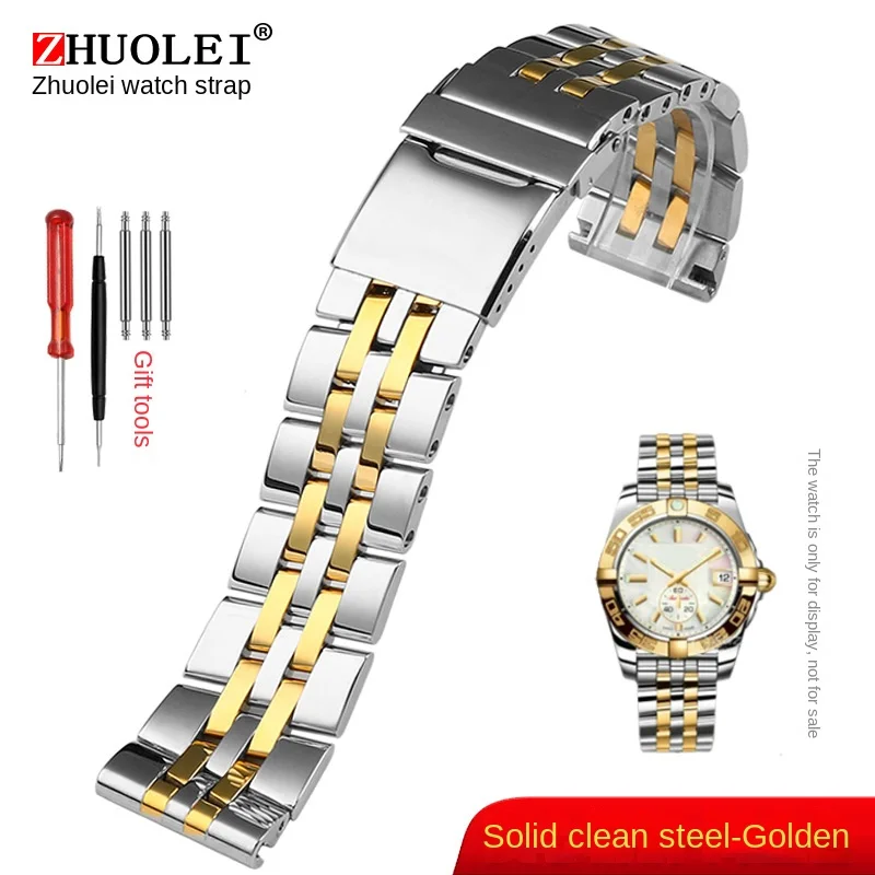 High-Quality 24mm Solid Stainless Steel Watchband with Push-Button Hidden Clasp