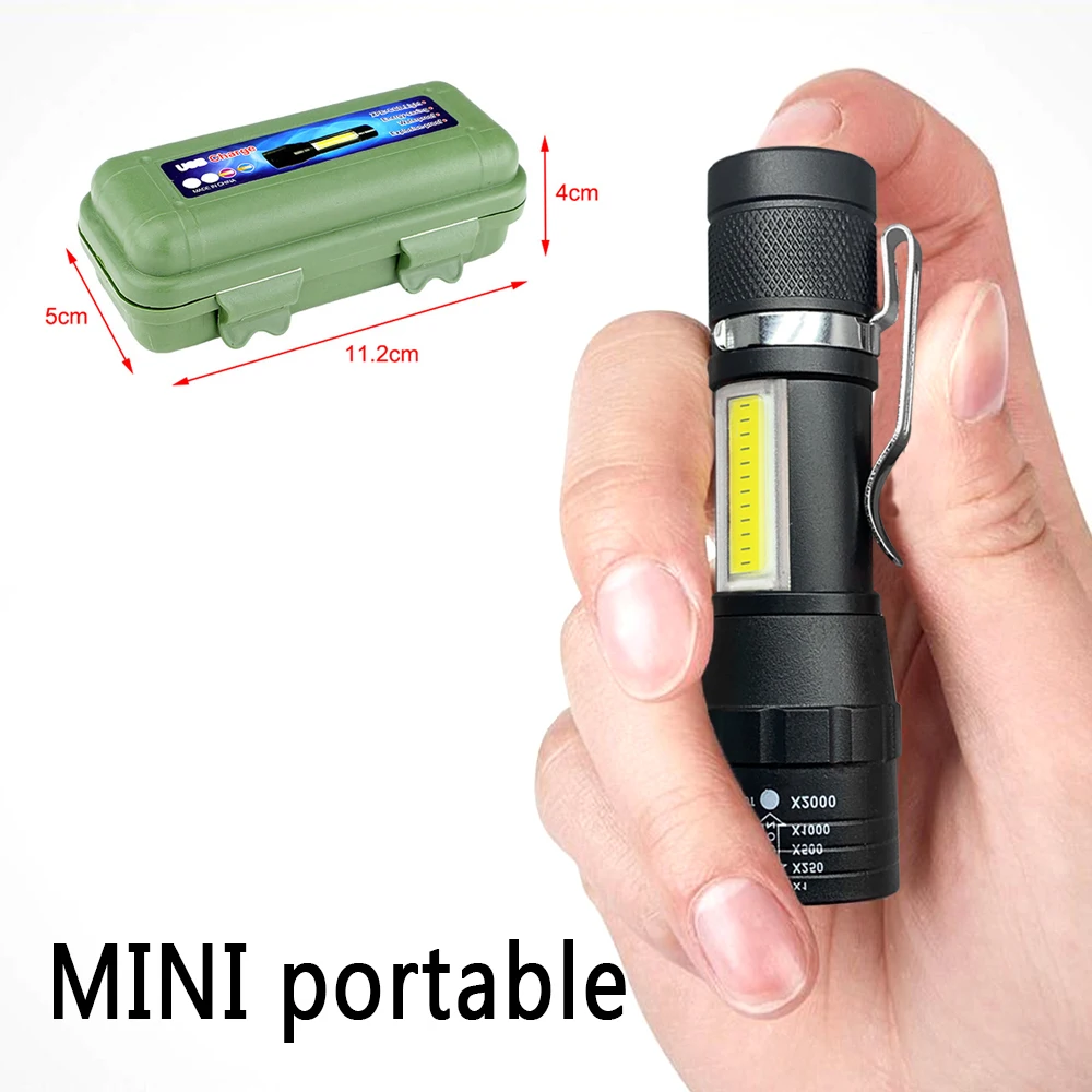 PortableLEDFlashlightXPECOBLightRechargeableFlashlightBuiltin